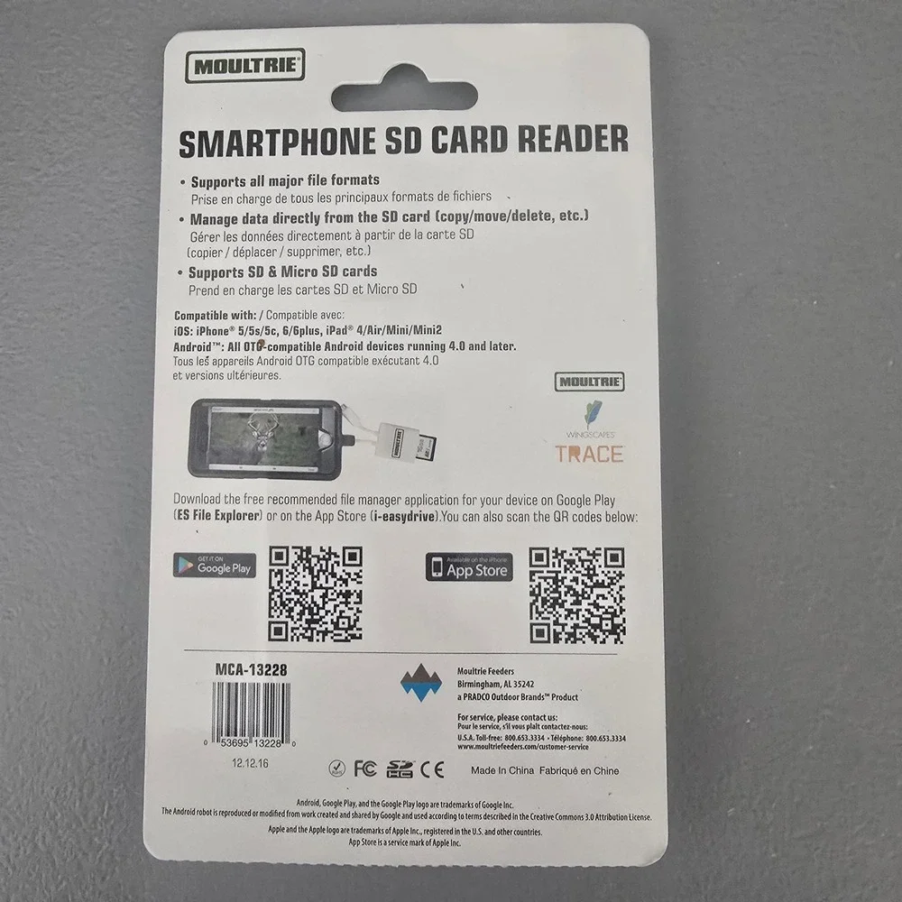 Moultrie Smartphone SD Card Reader iOS Lightning Micro USB Android MCA-13228 NEW